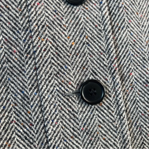 MACKINTOSH Long Wool Coat Vintage Grey Herringbone Overcoat Womens Small 90s 80s - Picture 7 of 11